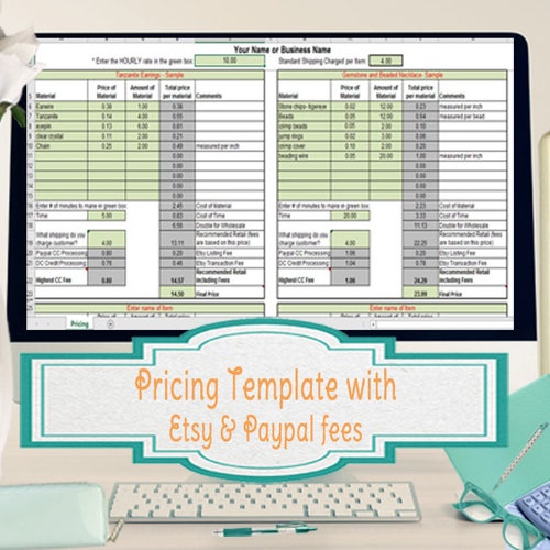 Pricing Template for Etsy Sellers Excel Spreadsheet Includes Etsy