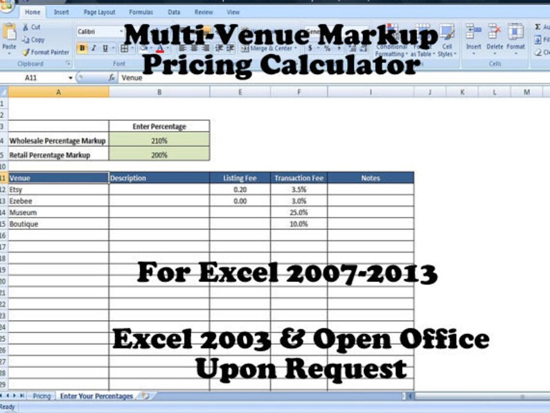 Retail Markup Calculator Markup Pricing Formula Excel Margin Etsy