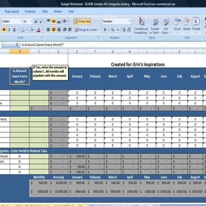 Peut inclure: Une feuille de calcul avec un en-t&ecirc;te bleu et des cellules grises. La feuille de calcul est intitul&eacute;e "Budget" et comprend des colonnes pour les revenus, les d&eacute;penses standard, les d&eacute;penses variables, mensuelles, annuelles et chaque mois de l'ann&eacute;e. La feuille de calcul est con&ccedil;ue pour aider les utilisateurs &agrave; suivre leurs revenus et leurs d&eacute;penses.