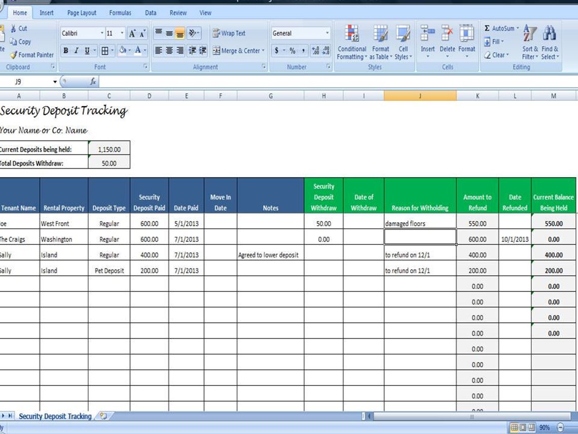 Rental Deposit Tracking Form, Landlord Tenant Security Deposit ...