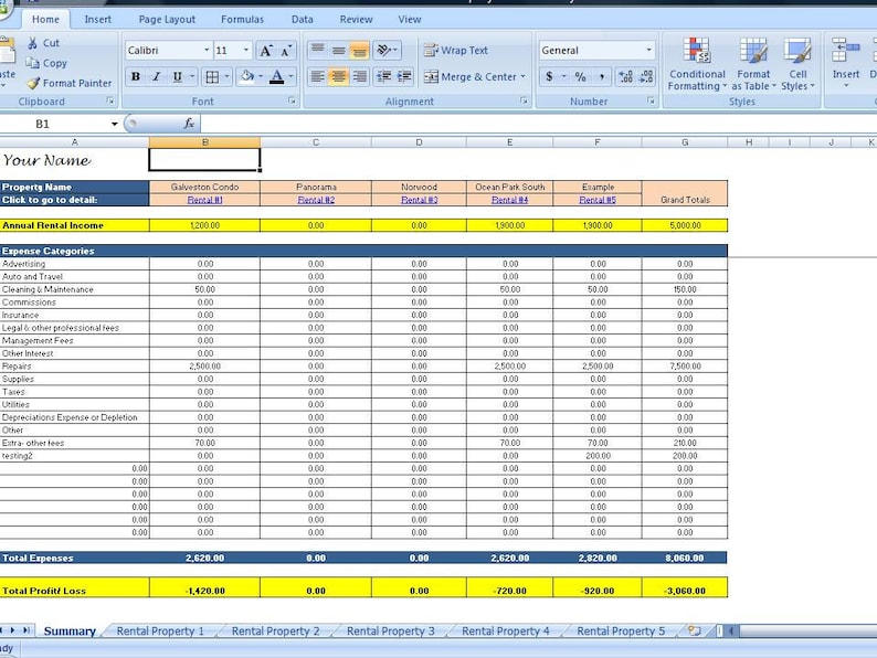 Landlords Spreadsheet Template, Rent and Expenses Spreadsheet, Short Term Rentals 5-80 Property Template 画像 4