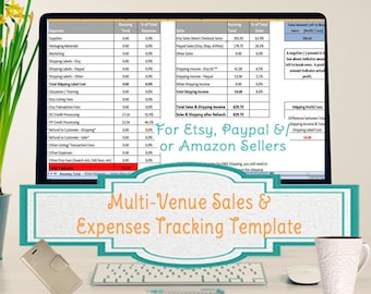 Multi-Venue Sales and Expenses Spreadsheet, Summarizes Etsy & Paypal CSV in an Excel Template