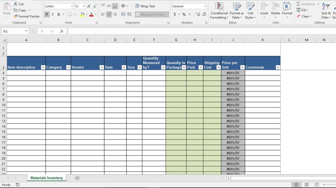 Simple Inventory Worksheet Vendor Price Comparison and | Etsy