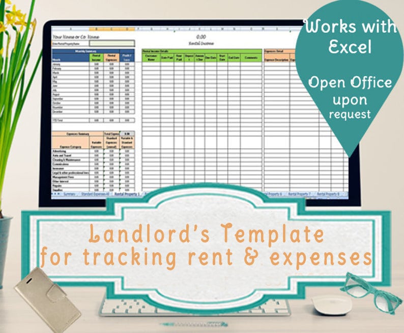Landlords Spreadsheet Template, Rent and Expenses Spreadsheet, Short
