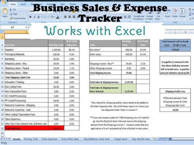 Business Sales Tracker & Expense Tracker, Editable Business Forms ...