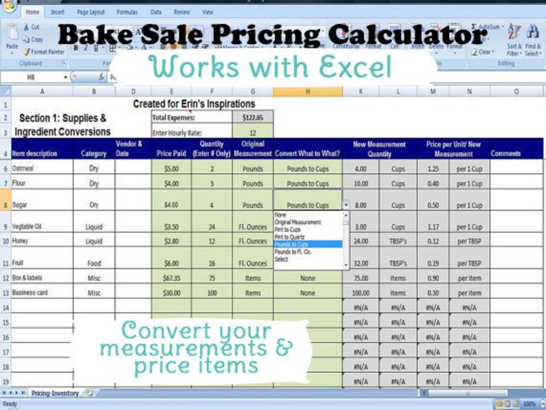 bake sale pricing calculator with kitchen conversions how kitchen pricing calculator