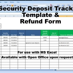 Rental Deposit Tracking Form, Landlord Tenant Security Deposit Agreement,  Rent Deposit Return Tracking