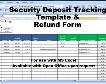 Rental Deposit Tracking Form, Landlord Tenant Security Deposit Agreement,  Rent Deposit Return Tracking