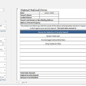 Rental Deposit Tracking Form, Landlord Tenant Security Deposit Agreement, Rent Deposit Return Tracking image 2