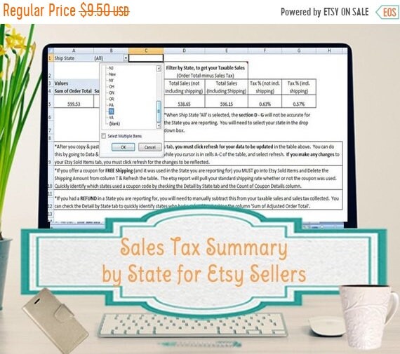 Sales Tax Summary Spreadsheet for Etsy Sellers Template Etsy
