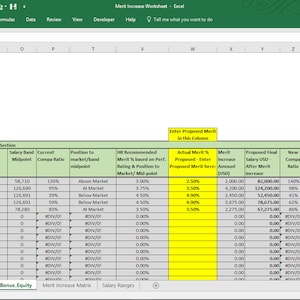 Annual Employee Merit Increase Spreadsheet, Excel Template for a Merit ...