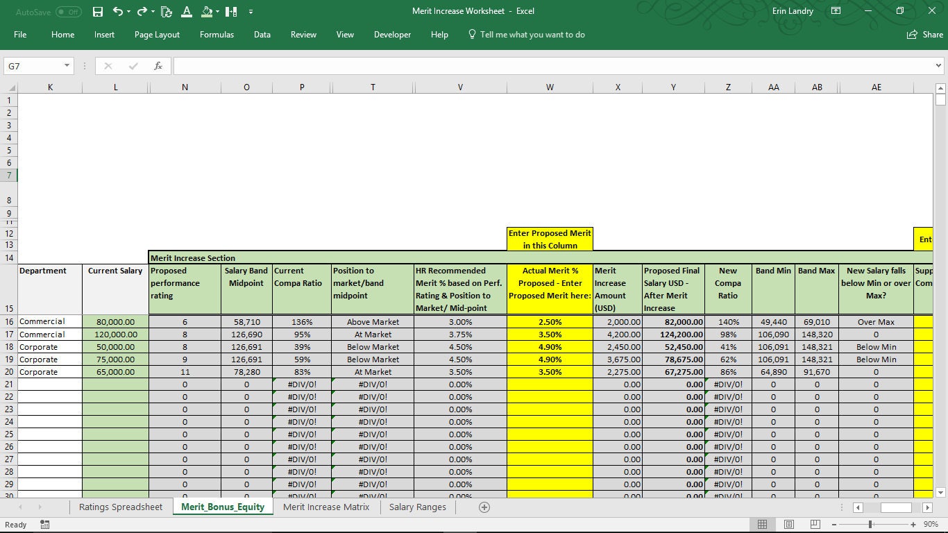 Annual Employee Merit Increase Spreadsheet, Excel Template for a Merit