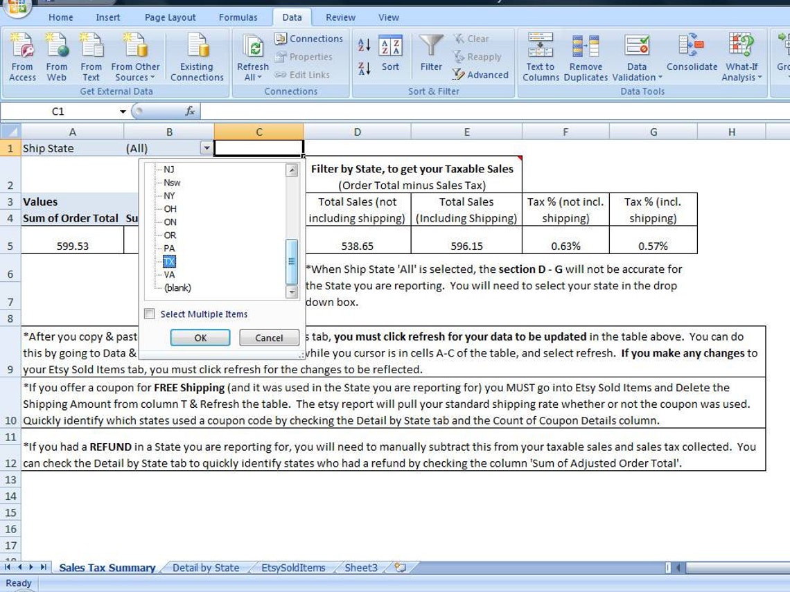 Sales Tax Summary Spreadsheet for Etsy Sellers Template Etsy