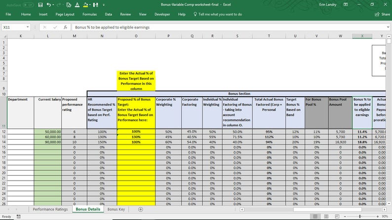 Employee Bonus Excel Template, Incentive Plan Calculation Spreadsheet