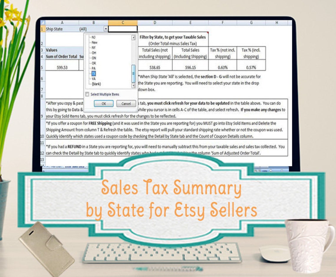 Sales Tax Summary Spreadsheet for Etsy Sellers Template Etsy