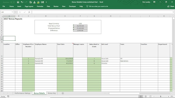employee bonus excel template