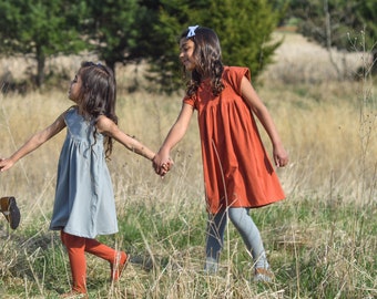 Kids Organic Cotton Boho Dress, Solid Fit Flare Minimalist Dress, Matching Siblings Mommy Me, Summer Dress, Sustainable Clothing USA Made