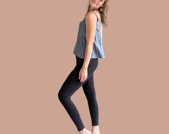 Leggings de algodón orgánico negro para mujer con certificación GOTS, XS a 2X, leggings de yoga de cintura alta, tallas plus personalizadas, leggings ecológicos sostenibles EE. UU.