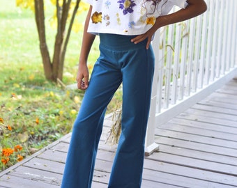 Girls Organic Cotton Flare Pants, High Waist Knit Leggings, Sustainable Kids Clothes