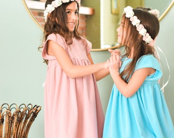 Vestido de algodón orgánico - Vestido boho de bengala de ajuste sostenible para niñas - 9 COLORES - Mamá a juego + Yo - Vestido de Pascua minimalista sin mangas Eco USA