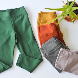 Kids Organic Cotton Leggings, Soft Stretchy Sustainable Solid Leggings, Eco Girls Yoga Waist Leggings, More Colors, Baby Toddler Youth Teen