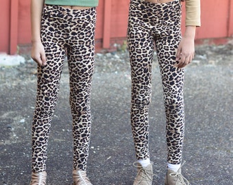 Leopard Cotton Leggings KIDS, Girls Yoga Waist Leggings, Mommy + Me Matching Family, Women and Girl Sizes, Cheetah Print Leggings, Michigan
