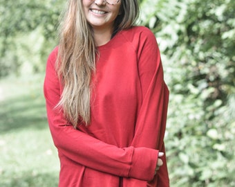 Oversized Organic Cotton Sweatshirt in Mustard Yellow or Blue, Hygge Style Pullover, Made in USA
