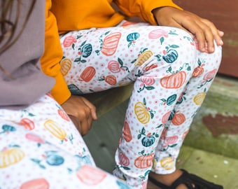 Leggings de algodón de calabaza de acuarela, ropa sostenible para niños teñida ecológicamente, calabaza amante de la naturaleza calabaza niña bebé niño pequeño a juego Legging EE.UU.