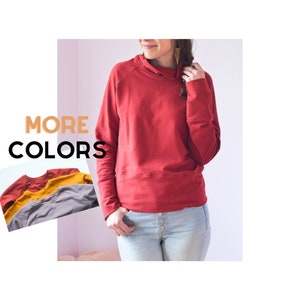 Organic Cotton French Terry Pullover, Cozy Cowl Sweatshirt, Sustainable Clothing, Red Women&#39;s Winter Fashion, Eco Conscious Clothing USA