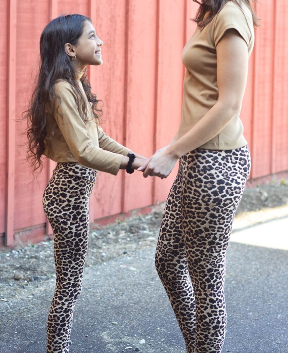 Leopard Cotton Leggings KIDS Girls Yoga Waist Leggings Mommy Me Matching Family Women and Girl Sizes Cheetah Print Leggings Michigan