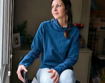 Organic Cotton Cowl Neck Sweatshirt, Blue or Mustard Yellow French Terry Pullover