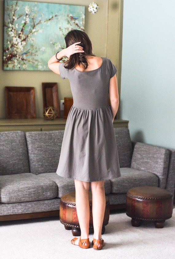 Gray Organic Cotton Fit Flare Dress, Women's Organic Pocket Dress