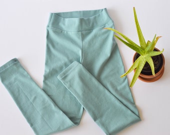 Leggings de algodón orgánico para niños, leggings a juego sostenibles, ropa minimalista sólida para niñas, pantalones de cintura de yoga, niña pequeña adolescente