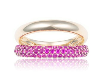 Double Band Pavé Ruby Ring in 14K Yellow Gold