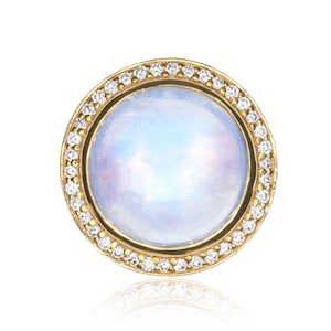 Rainbow Moonstone &quot;Crystal Ball&quot; & Diamond Bezel Statement Ring in 18K Yellow Gold