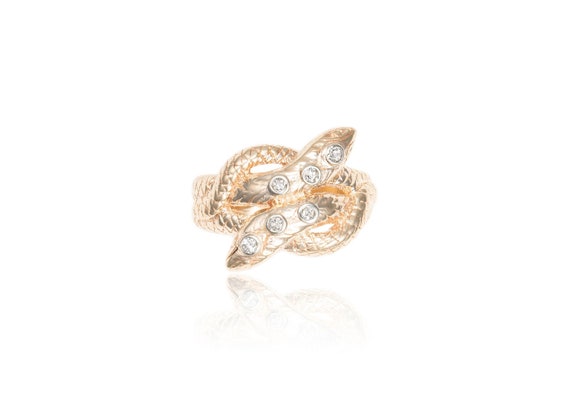 VINTAGE Diamond Double Intertwined Serpent Ring i… - image 1