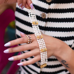 VINTAGE Pearl, Ruby, Sapphire & Emerald Bracelet in 14K Yellow Gold