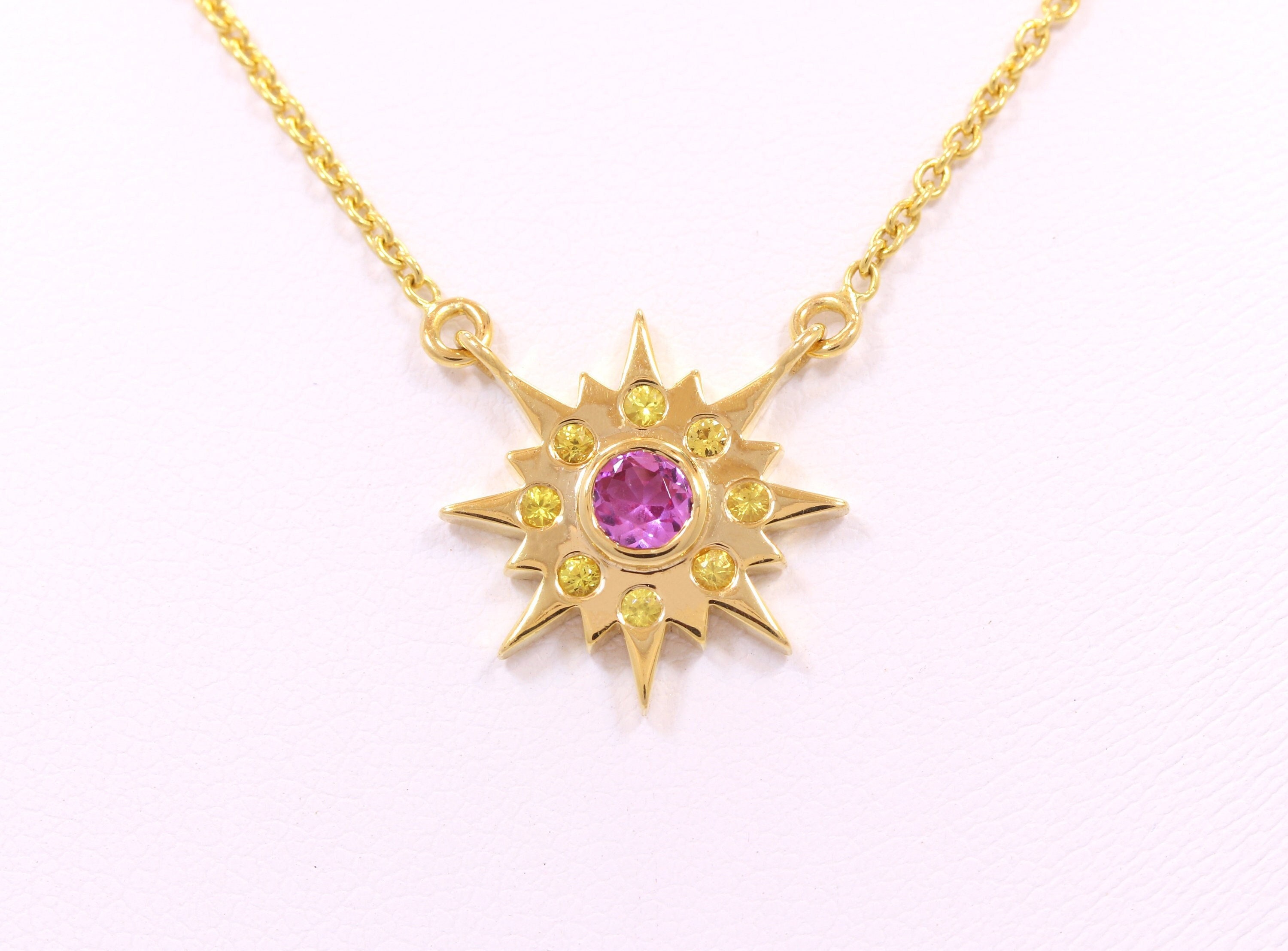 Pink & Yellow Sapphire Sun Necklace in 14K Gold - Yahoo Shopping