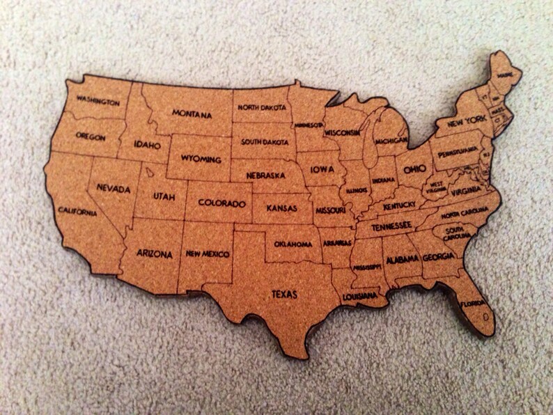 United States Corkboard Map with State Names USA Cork Map Hand  Etsy