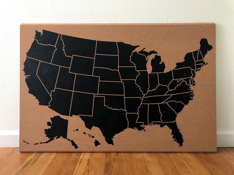 Large United States Corkboard Map USA Cork Map Hand Lettered Etsy
