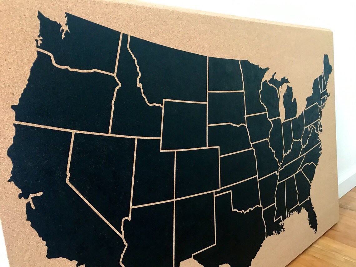 Large United States Corkboard Map USA Cork Map Hand Lettered Etsy