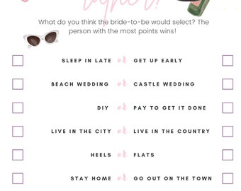 Would you rather digital download, Bride guessing game, bride groom game, bridal shower game, bridal shower questionnaire, bridal shower