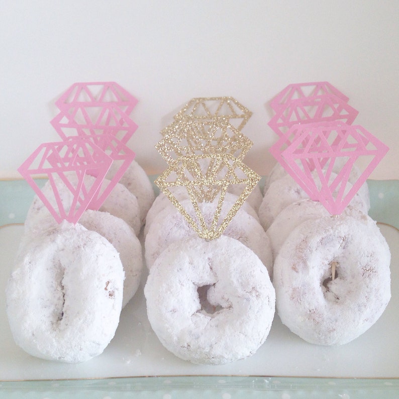 Diamond Donut toppers,12 per Order Bridal Shower Decoration,Bachelorette Party Decorations,Bridal Shower,wedding, diamond cupcake topper image 1