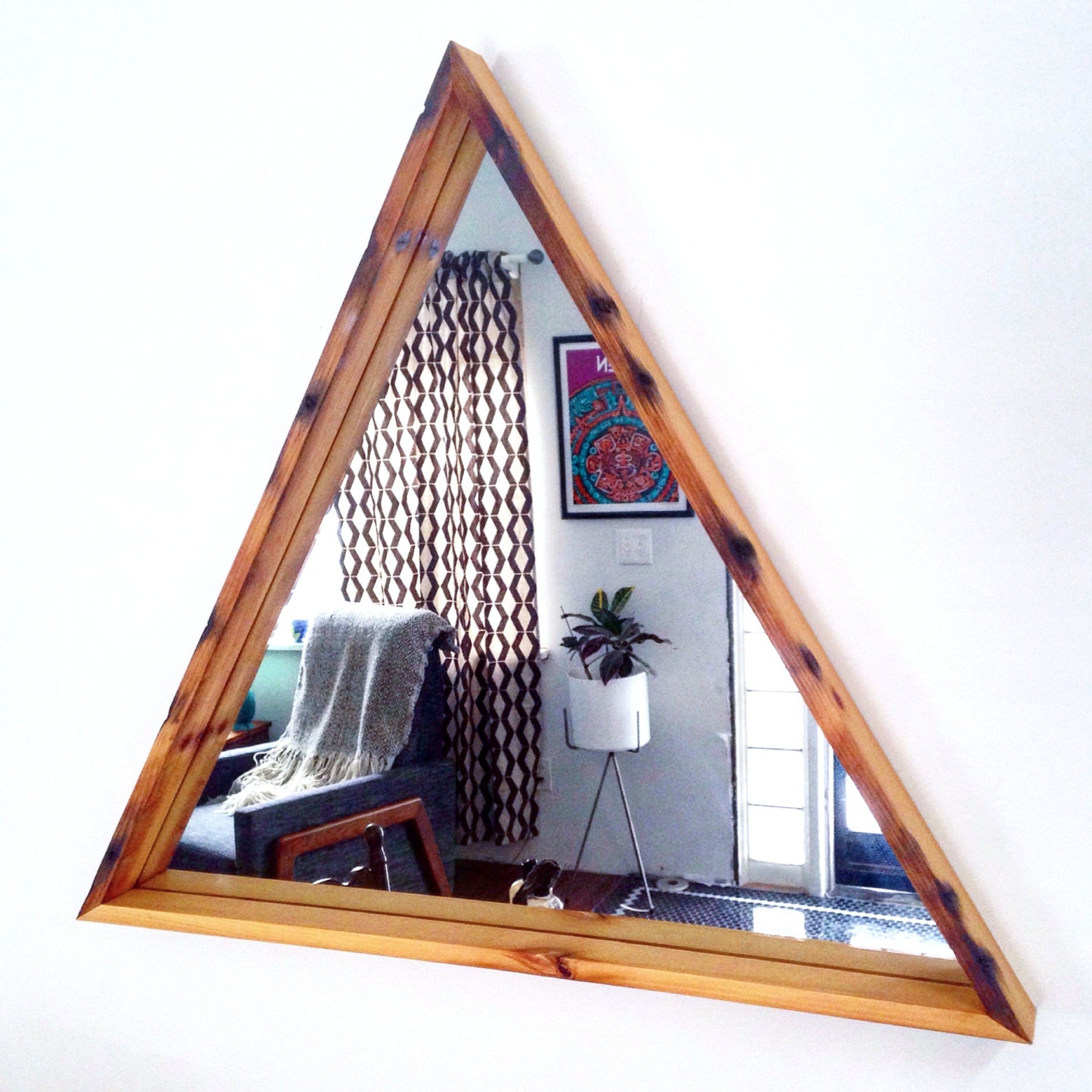 Large Triangle Mirror Reclaimed Wood Etsy