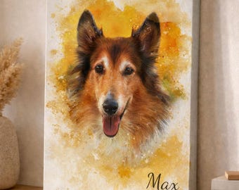 Custom Dog Portrait Canvas Print from Photo – Personalized Gift for Dog Owners, Pet Loss Memorial, Wall Art for Dog Lovers