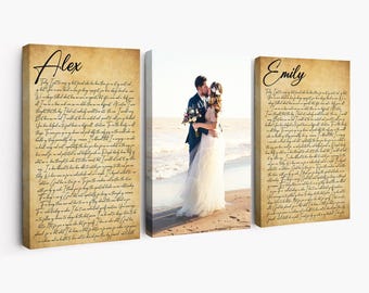 Wedding Photo Vows Canvas Prints, Personalized Set (3 Canvases) Ready to Hang