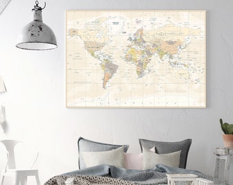 Push Pin Travel Map, World Map on Canvas, Ready to hang Wall Canvas, Made to order Canvas Print Map, Cotton Canvas Print Map, Framed Map Art