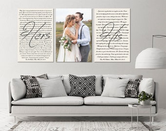 Set of 3 canvas prints, Wedding vows canvas, Wedding vows and photo, Canvas vows, Couple wedding vows art, Personalized vows Christmas Gift