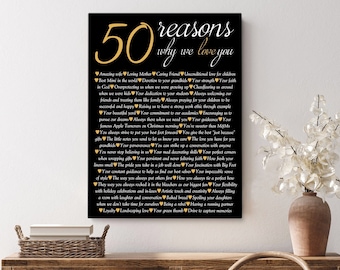 50th Birthday gift for women, 50th Birthday Canvas, Women gift, 50 Quotes on canvas, Made with your words, Multiple sizes available