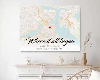 Where it all began map, Valentine's day gift for him, Custom Map Gift, Valentine's day gift for Boyfriend, First Date Gift